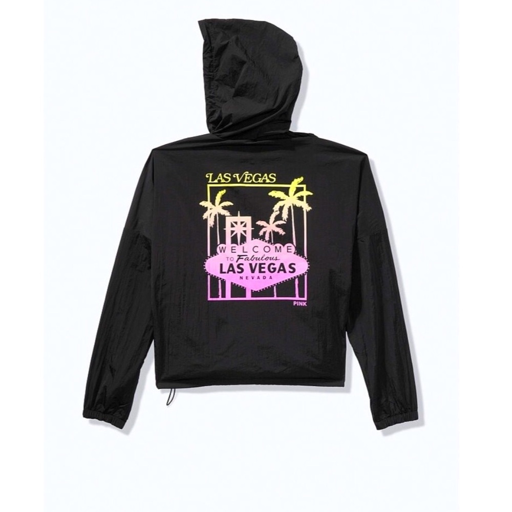 NWT Victorias Secret PINK Las Vegas Anorak Ombré Jacket in Black Size M/L